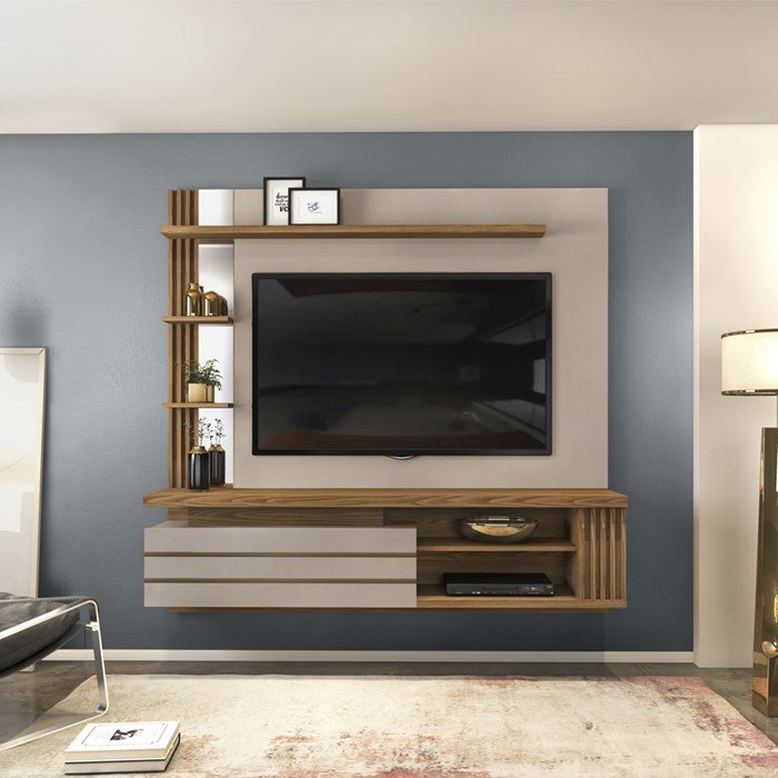 Painel Bancada Suspenso TV 55 Pol 21178 Amarula Carvalho Europeu Dj ...