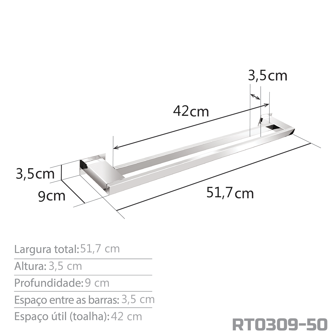 Toalheiro Duplo 50 Cm Inox Corten - Kromus Rt0309-50c - 4