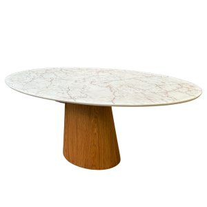 Mesa de Jantar Cone Oval 137x90 Cm Base Madeira Freijó Tampo Calacato Bronzeado