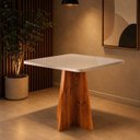 Ver imagem 1 de Mesa de Jantar 4 Lugares Quadrada Tampo de Vidro Mel e Off White Tulipa