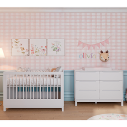 Berço e Cômoda Quarto Bebê de Mdf Branco Fosco Linha Cozy Quater Móveis - 2