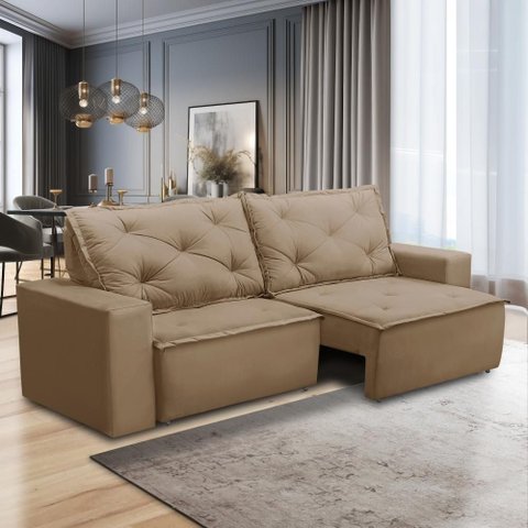 Sofá Retrátil e Reclinável 3 Lugares com Molas 1,80m Aline Suede Cappuccino Rover & Beato