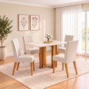 Ver imagem 1 de Conjunto Sala de Jantar Mesa Manu 120cm Tampo MDF Canto Reto 4 Cadeiras Lily