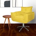 Ver imagem 1 de Poltrona Decorativa Estofada Base Giratória de Metal Opala Suede Amarelo - LM DECOR