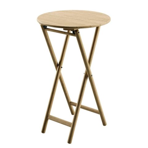 Mesa Dobrável Redonda Alta Tramontina Bossa Tampo MDF Estrutura Madeira Moderna Natural 60cm