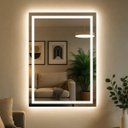 Ver imagem 2 de Espelho Retangular 40x60 cm Jateado LED 3 Cores Touch Moderno