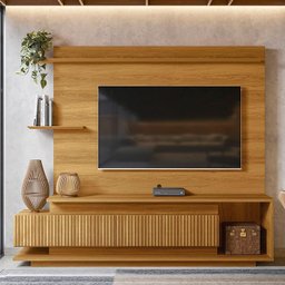 Estante Home Para TV 70 Polegadas 210cm Istambul Lukaliam Freijo Ripado - 4