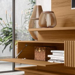 Estante Home Para TV 70 Polegadas 210cm Istambul Lukaliam Freijo Ripado - 2