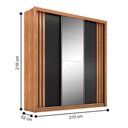 Ver imagem 2 de Guarda Roupa Casal Celeste 3 Portas Correr 2 Gavetas MDF com Espelho Amêndola Touch e Preto Prime