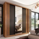 Ver imagem 1 de Guarda Roupa Casal Celeste 3 Portas Correr 2 Gavetas MDF com Espelho Amêndola Touch e Preto Prime