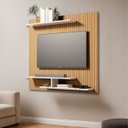 Ver imagem 1 de Painel Osiris Compacto com 3 Prateleiras Moderno Tvs até 32":ripado/branco