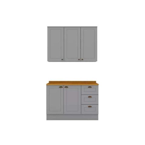 Cozinha Modulada Completa Americana 3 Peças 1 Aéreo + 1 Balcão + Complemento Cz123 Cinza