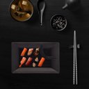 Ver imagem 2 de Kit 30 Pratos para Sushi com Molheira Melamina Pretos 19x12,5cm Lyor Tóquio Retangulares