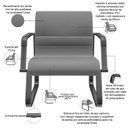 Ver imagem 3 de Cadeira de Escritório Recepção com Braço Fixa Preta Lev P03 Vinil Cinza - Lyam Decor