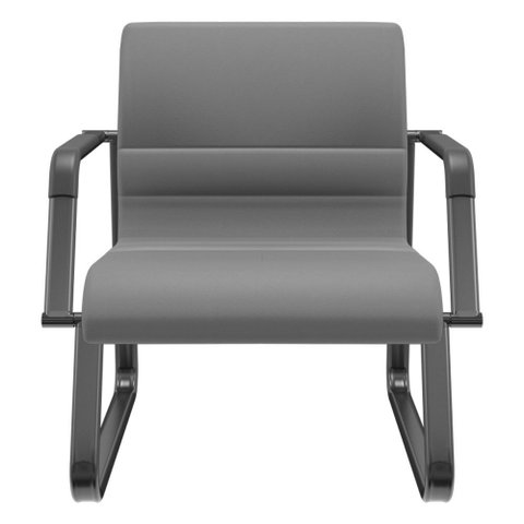 Cadeira de Escritório Recepção com Braço Fixa Preta Lev P03 Vinil Cinza - Lyam Decor