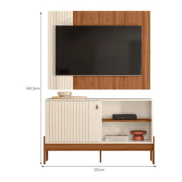 Painel para Tv Ate 42° 120cm e Bancada Mobler Wood:perola Metalizado/cinamomo Mel - 5