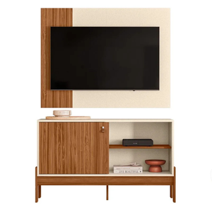 Painel para Tv Ate 42° 120cm e Bancada Mobler Wood:perola Metalizado/cinamomo Mel