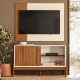 Painel para Tv Ate 42° 120cm e Bancada Mobler Wood:perola Metalizado/cinamomo Mel - 2