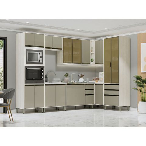 Cozinha Modulada de Canto Completa 8 Peças sem Tampo Linea Luciane Móveis