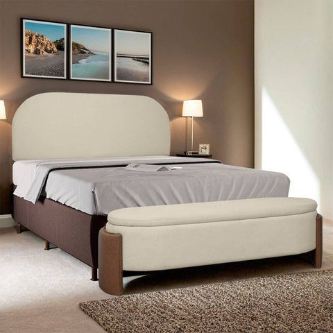 Kit Cabeceira e Calçadeira Império Casal para Cama Box 140cm Bouclê Facto - Sofa Store:bouclê Bege