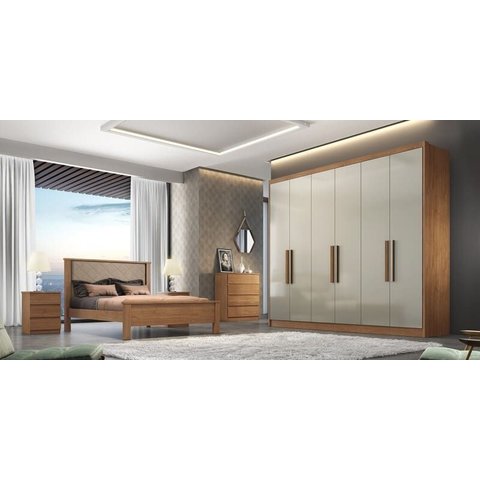 Guarda Roupa Casal 100% Mdf 6 Portas 6 Gavetas - Rizon -cumaru/fendi - Móveis Novo Horizonte