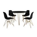 Ver imagem 2 de Mesa de Jantar Redonda 90cm Preta Clips 3 Pés com 4 Cadeiras Eames Eiffel Pretas Base Dourada