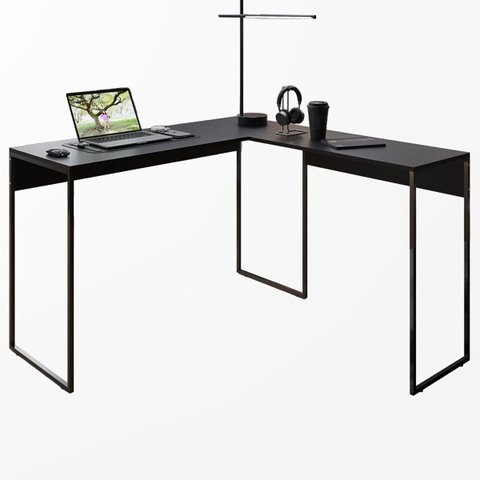 Mesa em L Industrial para Escritório e Home Office:preto