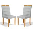 Ver imagem 1 de Kit com 2 Cadeiras Sara Madeira Maciça Estofadas para Mesa de Jantar Linho Cinza Claro Cod. 407