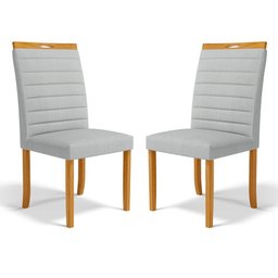 Kit com 2 Cadeiras Sara Madeira Maciça Estofadas para Mesa de Jantar Linho Cinza Claro Cod. 407 - 1