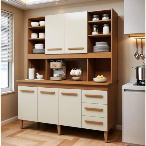 Kit de Cozinha Atenas 5 Portas 3 Gavetas MDF MDP Nature-Off Kaiki Móveis