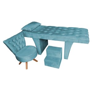 Kit Maca Estética Reta Capitonê com Mocho e Escadinha Marrom Slk Decor Azul Turquesa