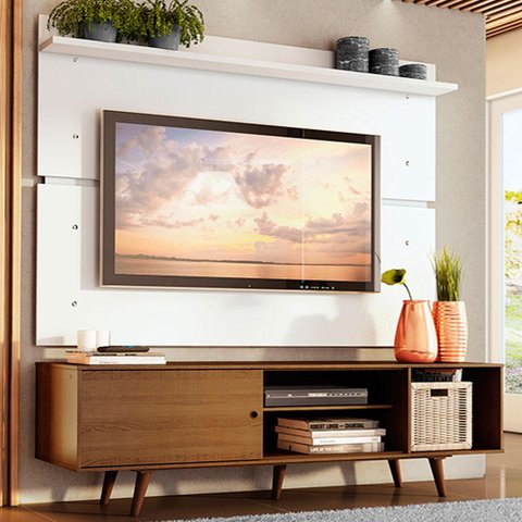 Rack Madesa Dubai e Painel para Tv até 65 Polegadas com Pés - Rustic/branco 5z9b