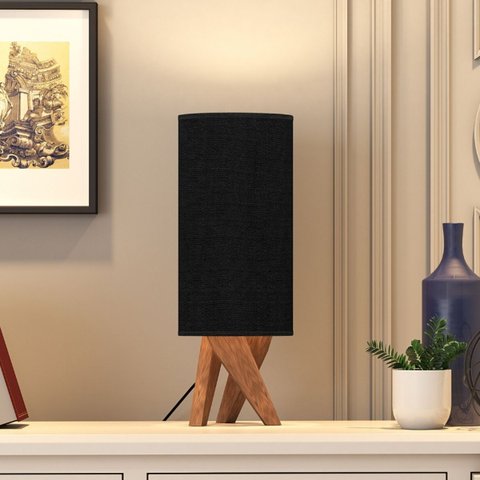 Abajur de Mesa Viena em Tecido Premium e Pés de Madeira:preto