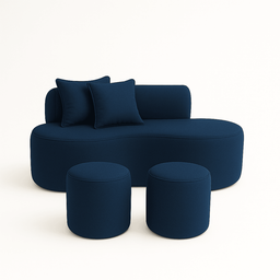 Conjunto Sofá Curvo Orgânico + 2puffs Nature Gaia Suede Montanaris Decor - 1