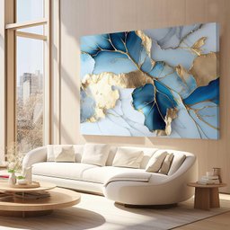 Quadro Decorativo Elegante Abstrato Azul Marmore para Sala Quarto Grande - 1