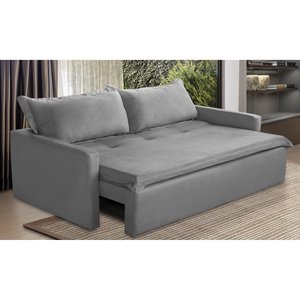 Sofá sem Caixa Retrátil e Reclinável 1,85m com Molas Luzia Suede Cinza Madelina Decor