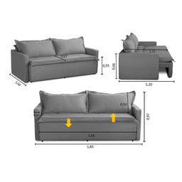Sofá sem Caixa Retrátil e Reclinável 1,85m com Molas Luzia Suede Cinza Madelina Decor - 3