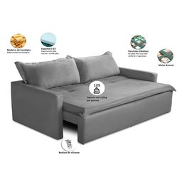 Sofá sem Caixa Retrátil e Reclinável 1,85m com Molas Luzia Suede Cinza Madelina Decor - 2