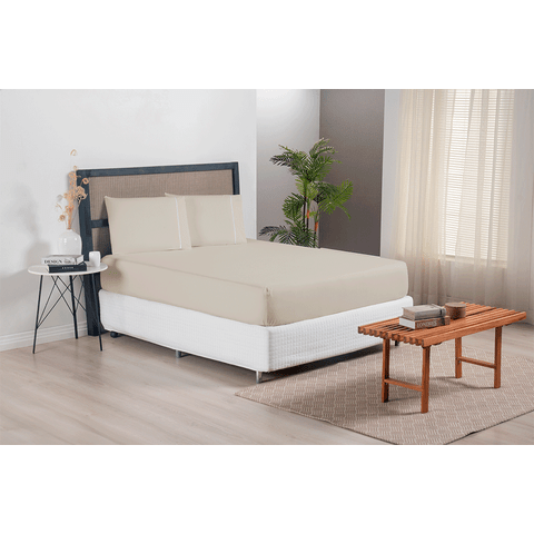 Jogo de Lençol Casal King Size Versatile Ponto Palito Simples 3 Peças Micropercal 300 Fios:cáqui