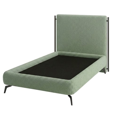Cama Solteiro Pés Ferro Nami com Cabeceira Parise Bouclé Verde Claro - Nexta Casa