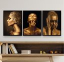 Ver imagem 1 de Kit 3 Quadros Decorativos Mulheres Douradas 33x24cm - com Vidro:madeira Preta