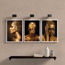 Ver imagem 2 de Kit 3 Quadros Decorativos Mulheres Douradas 33x24cm - com Vidro:madeira Preta