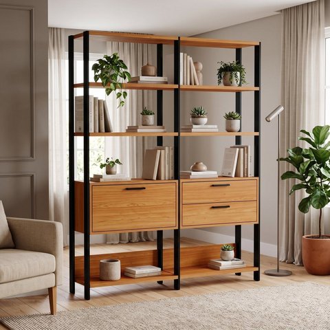 Estante para Escritório 1 Porta 2 Gavetas 144x185cm 100% MDF