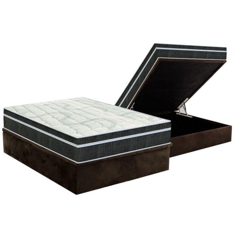 Cama Box Baú Casal: Colchão Molas Orthoflex Bonnel Venezia + Base CRC Suede Brown(138x188)