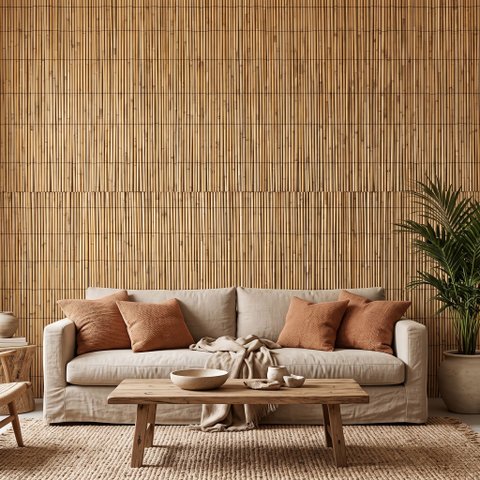 Revestimento de Parede Ripado Bambu Natural 5m x 1m Esteira Marrom Painel Rústico Cabeceira