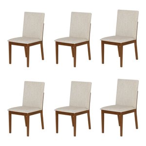 Conjunto 6 Cadeiras de Jantar Sofia Conforto Estofada Jequitibá Nozes Linho Bege