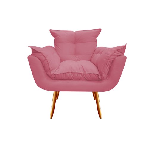 Poltrona Decorativa Opala Suede Rosa Pés Madeira Ms Decor