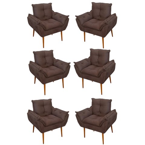 Kit 6 Poltronas de Luxo Opala Suede - Marrom