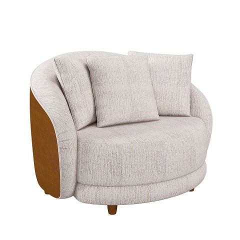 Poltrona Decorativa para Sala 122cm Pés Madeira Kaly M22 Sintético Caramelo/Linho Bege - Mpozenato