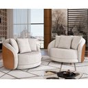 Ver imagem 2 de Poltrona Decorativa para Sala 122cm Pés Madeira Kaly M22 Sintético Caramelo/Linho Bege - Mpozenato